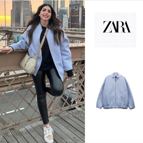 NWT ZARA OVERSIZED BOUCLE BOMBER SKY BLUE